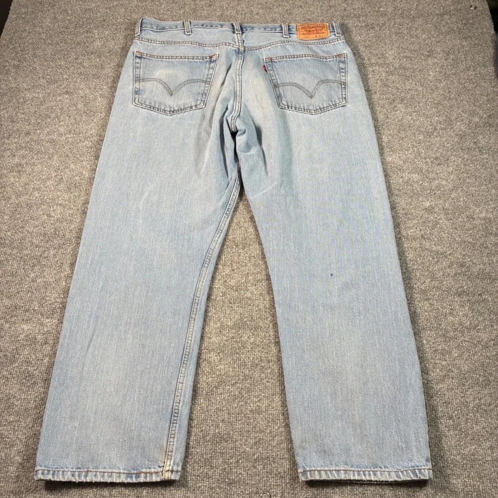 Levis 505 Regular Fit Jeans Mens 40x29 Light Wash Distressed Straight Leg Denim